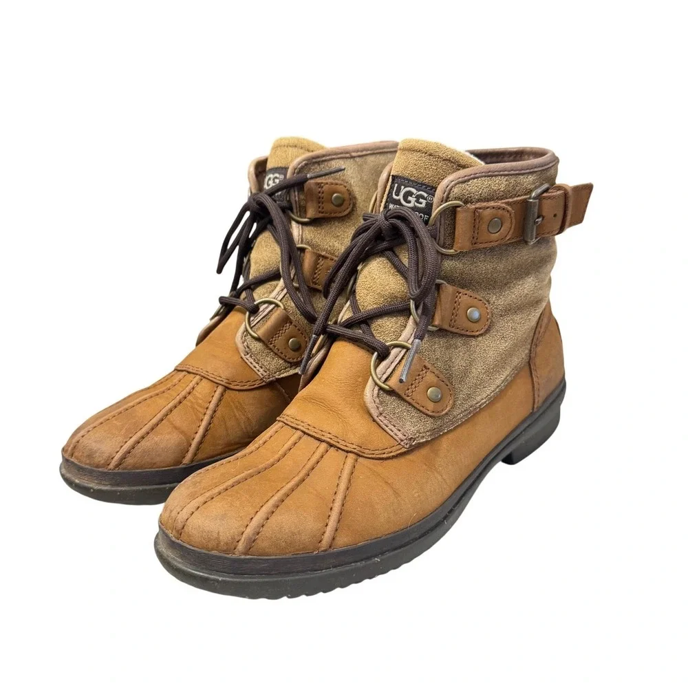 UGG Cecile Waterproof Duck Ankle Boots Lace Up Buckle Fur‎ Lined Women's Size
7 - Picture 2 of 11